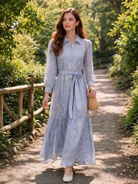 English Floral Maxi Shirt Dress – Size M 🌿